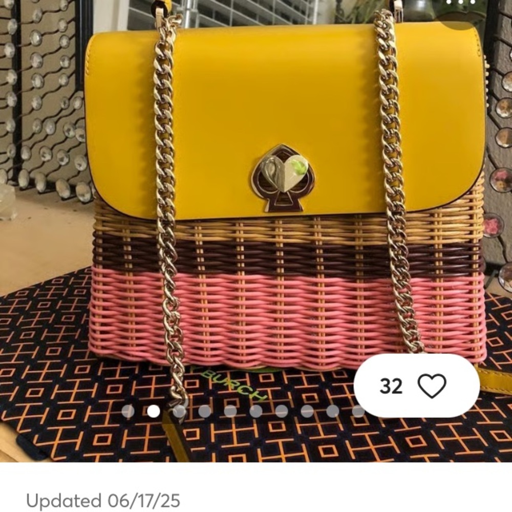 Kate Spade Yellow and Pink Wicker Shoulder Bag